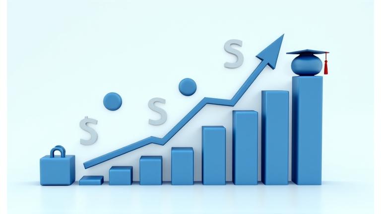 Инфографика, демонстрирующая карьерный рост и финансовый успех благодаря освоению бухгалтерского учета.